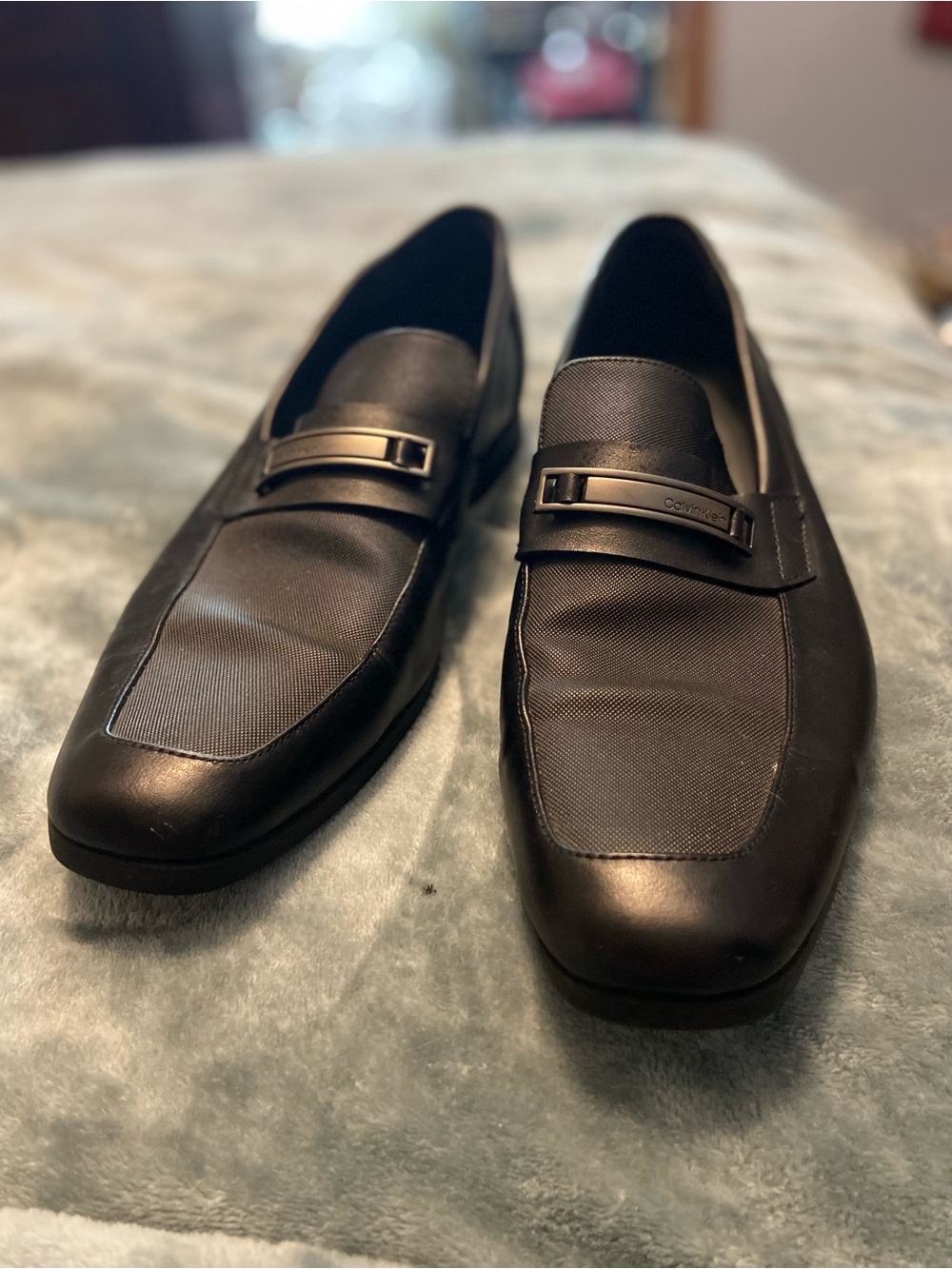 Calvin Klein Black Leather & Fabric Slip-On Loafers - Picture 2 of 6